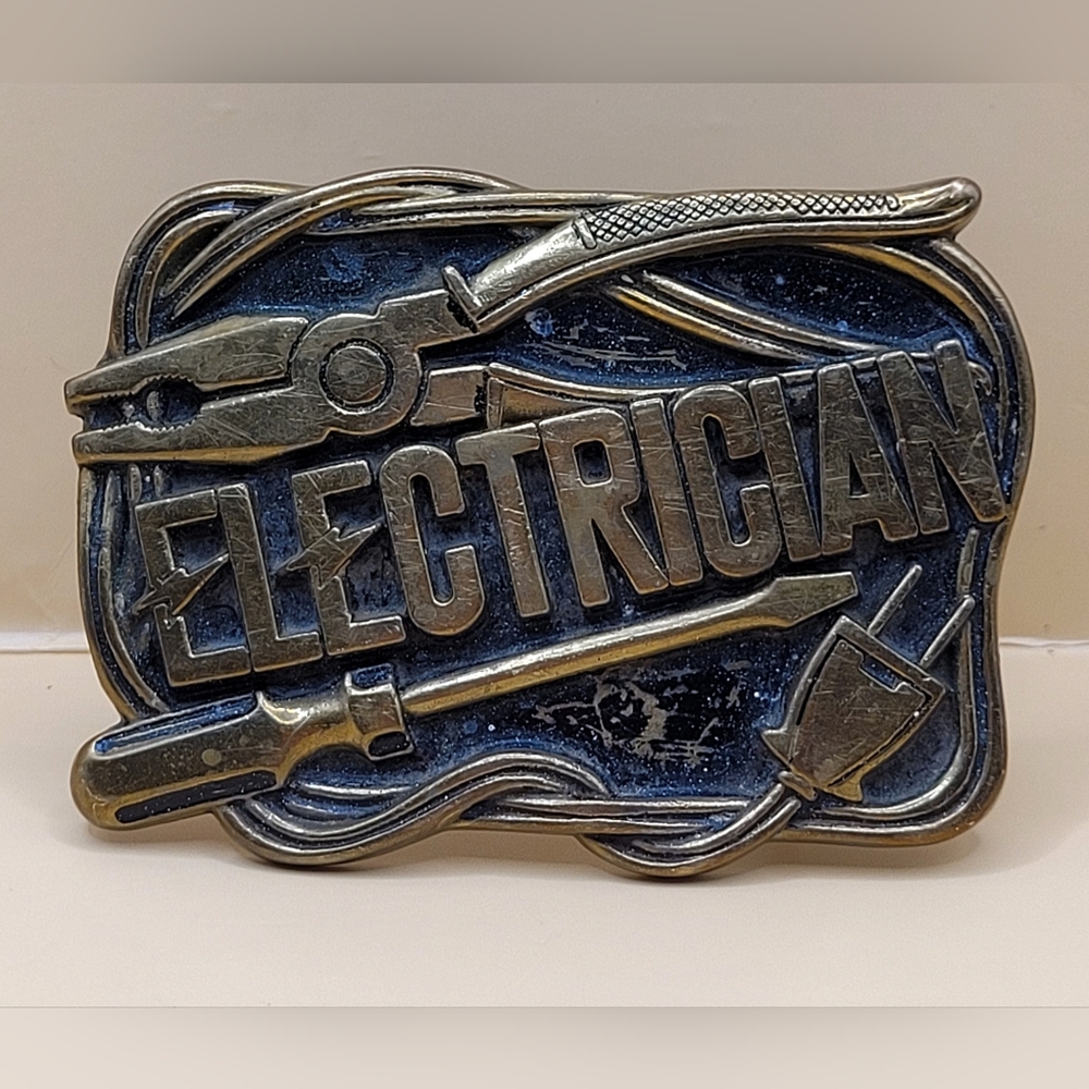Vintage Electrician Belt Buckle Pliers Electric Cord BBB 1980 Baron 6217